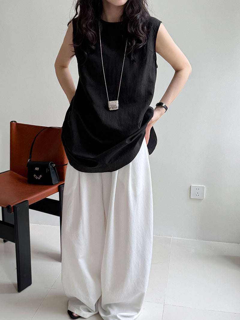 Simple and lazy Yamamoto high-waisted wide-leg trousers women's summer new relaxed imitation Tencel pants