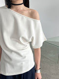 Lazy slanted shoulder loose short-sleeved women's summernew arrival off-shoulder asymmetrical waist slimming look t-shirt