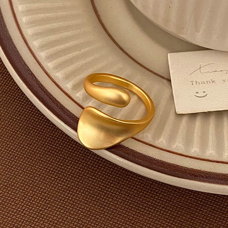 Matt gold open ring, female cold wind, simple niche design, unique index finger ring, retro ring.