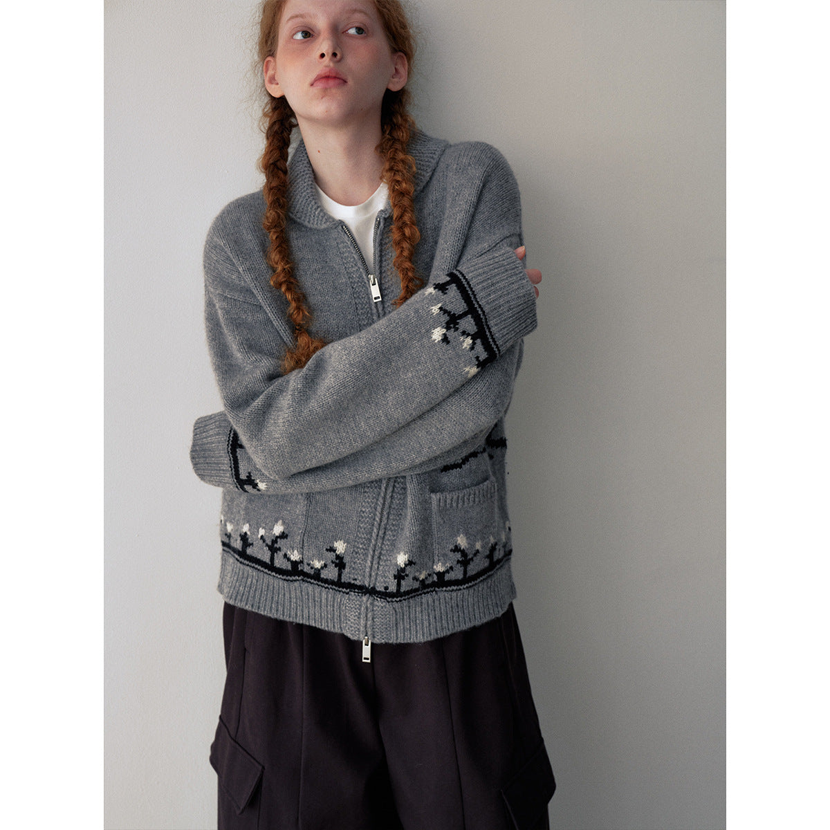 Early spring new casual lapel wool classic versatile pony snow woolen cardigan