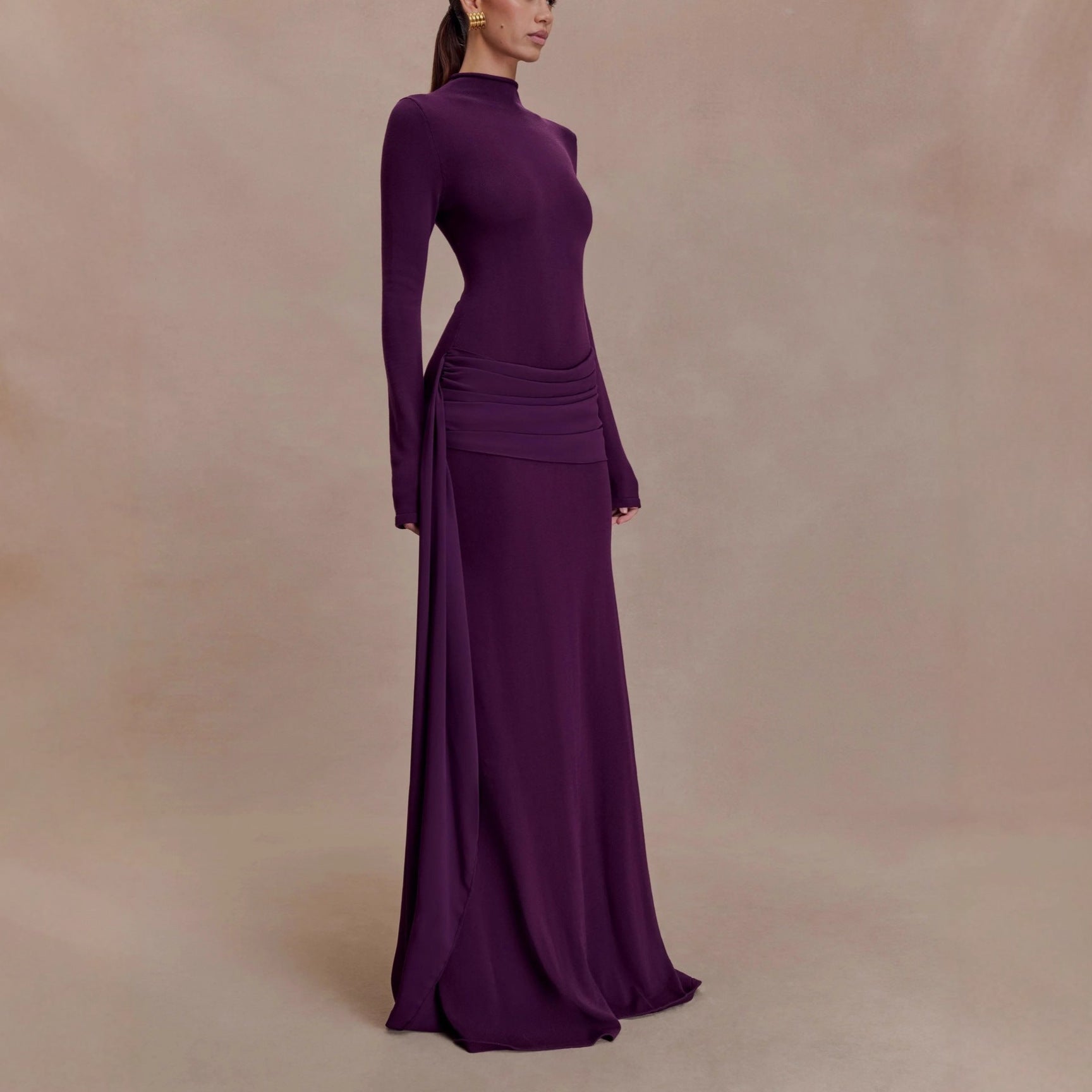 Fashion French Ribbon Long Sleeve Knitted Dress Celebrity Autumn and Winter Hip Dress