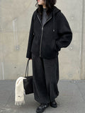 Silhouette autumn and winter knitted hooded wool woolen coat women's new short sweater double-sided woolen coat