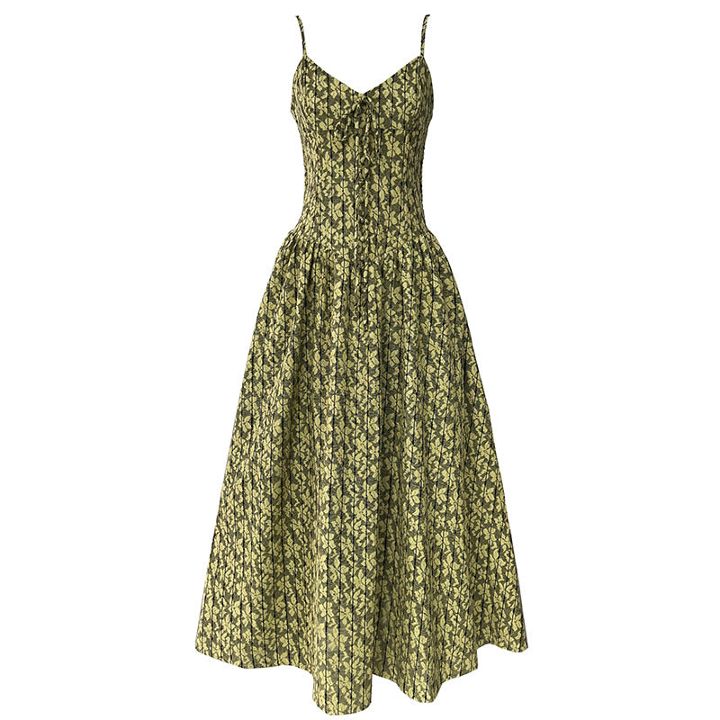 Korean version of sweet floral dress summer new waist pendulum suspender skirt vacation style dress