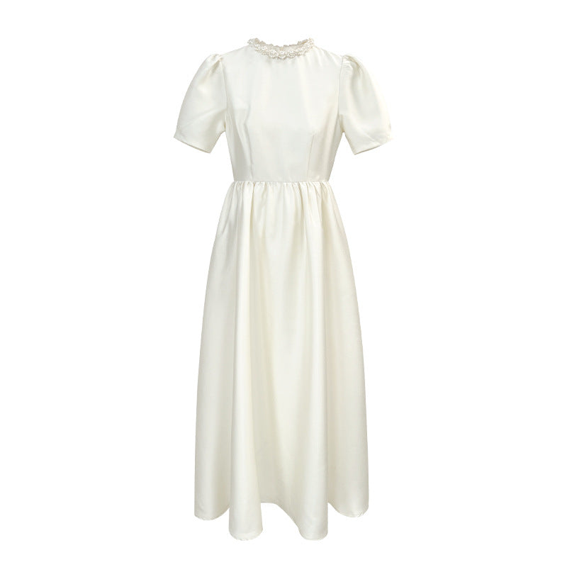 Satin dress women's waist temperament long dress