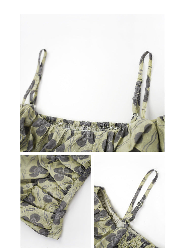 Short one-word shoulder floral suspender top