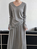 Giant Skinny Set~ Korean Lazy Slack Slant Hoop Lace Top + Skirt Two-piece Set