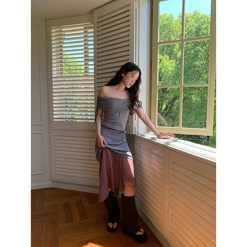 Asymmetrical Off-Shoulder Maxi Dress