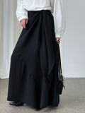 Korean style asymmetrical draped tie-waist midi skirt - new autumn design