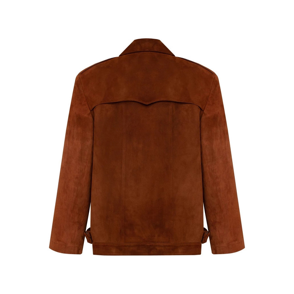 Vintage suede jacket with biker lapels cropped jacket