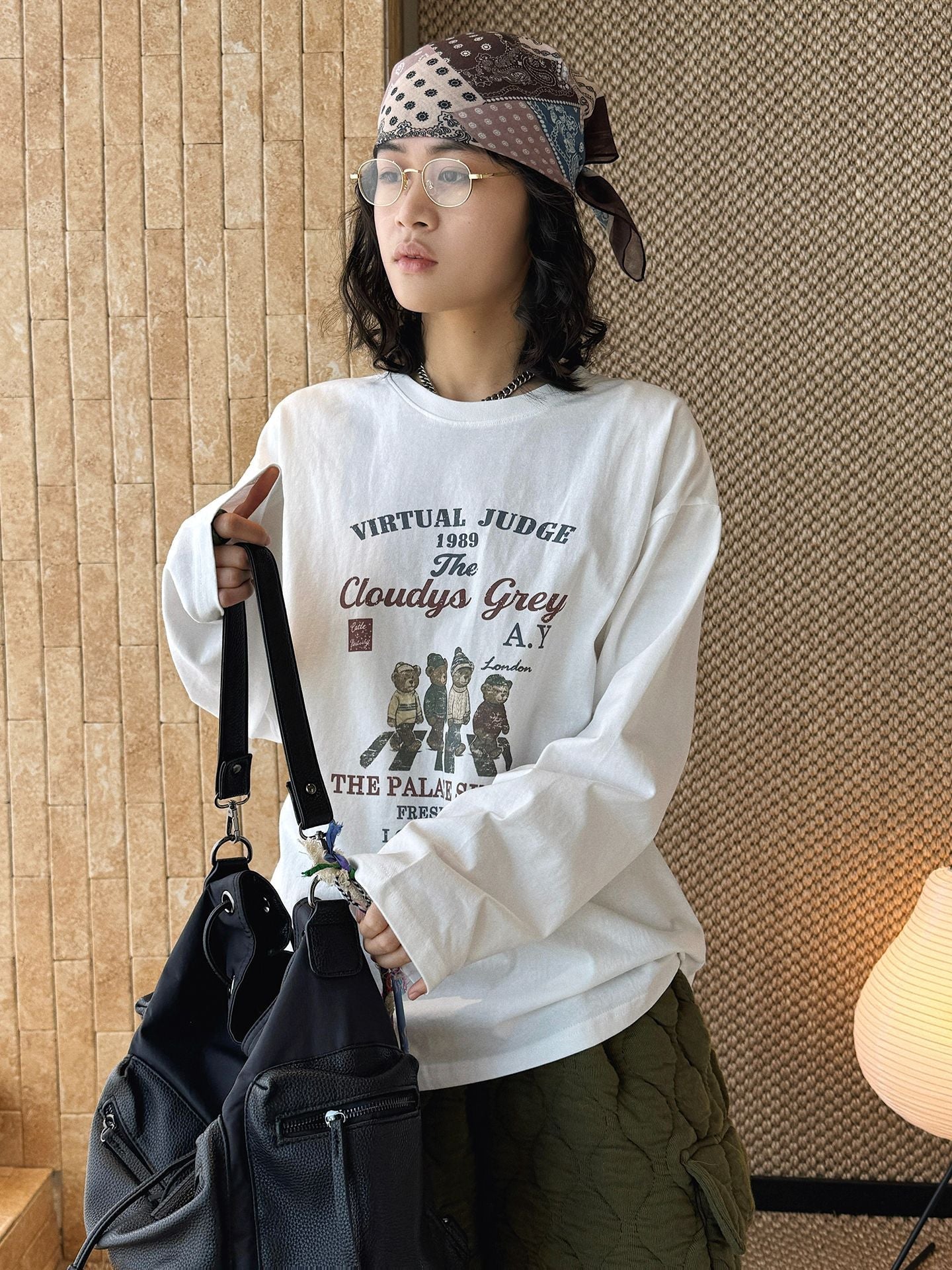 long-sleeved T-shirt loose shoulder top