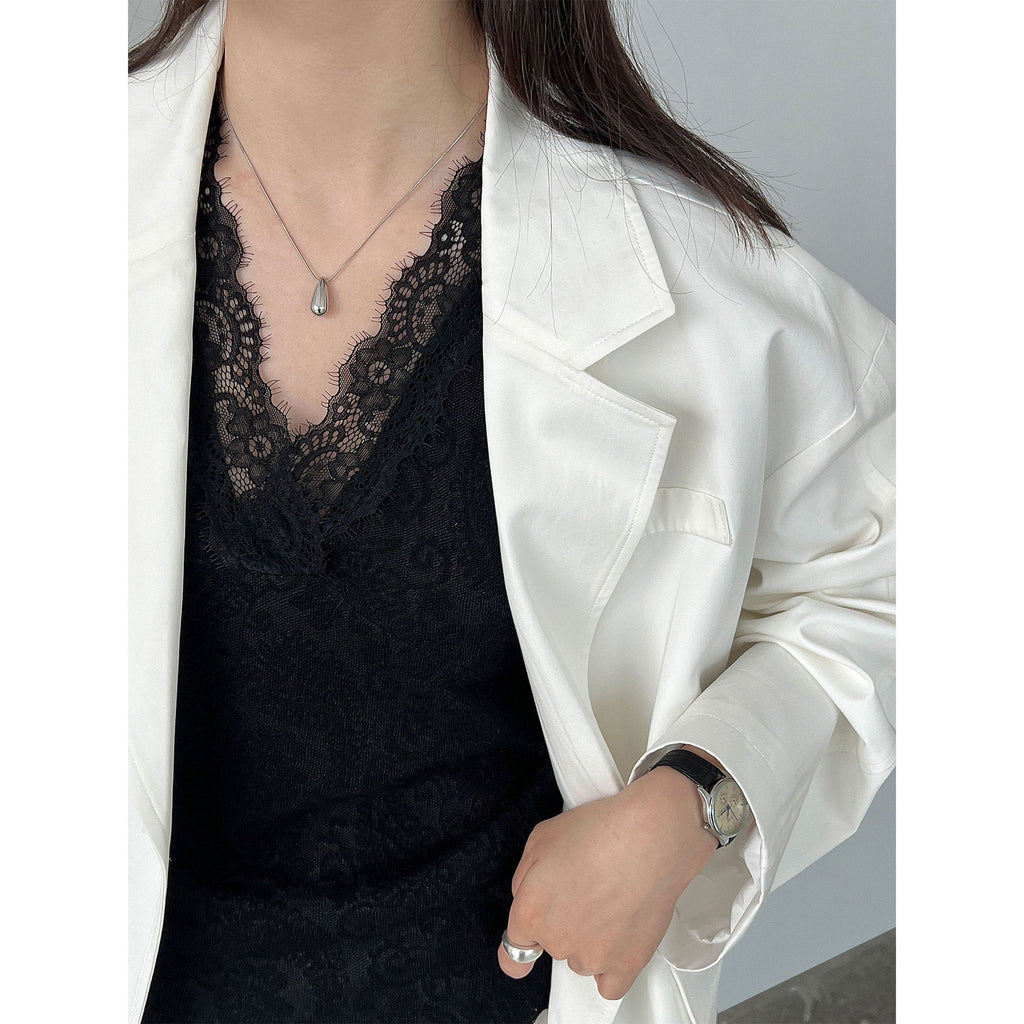 Tencel V-Neck Sleeveless Lace Bottom Vest