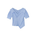 Summer French temperament lapel irregular diagonal buckle waist thin shirt