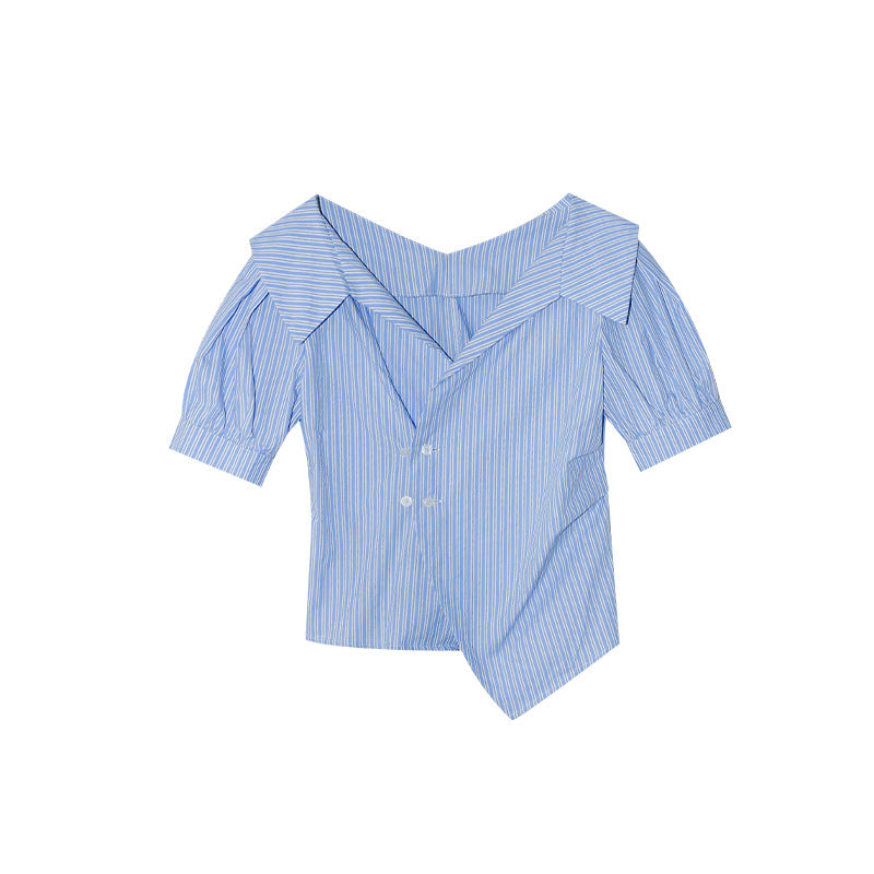 Temperament lapel irregular diagonal buckle waist thin shirt