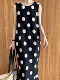Flax material~ Design scheming backless drawstring polka dot dress Korean sleeveless vest skirt