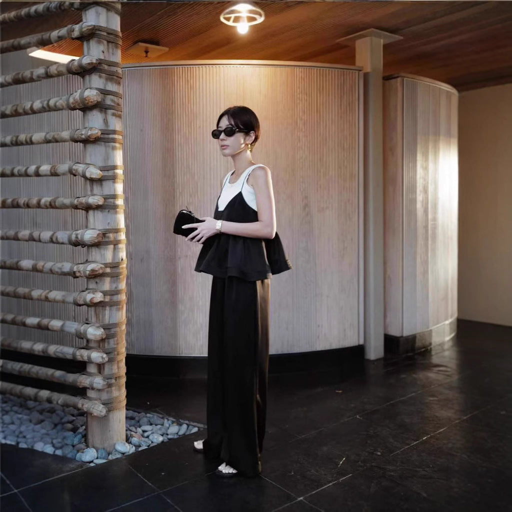 Spring and summer Kochi style gentle and lazy fashionable suspenders pants vacation casual loose and thin suit