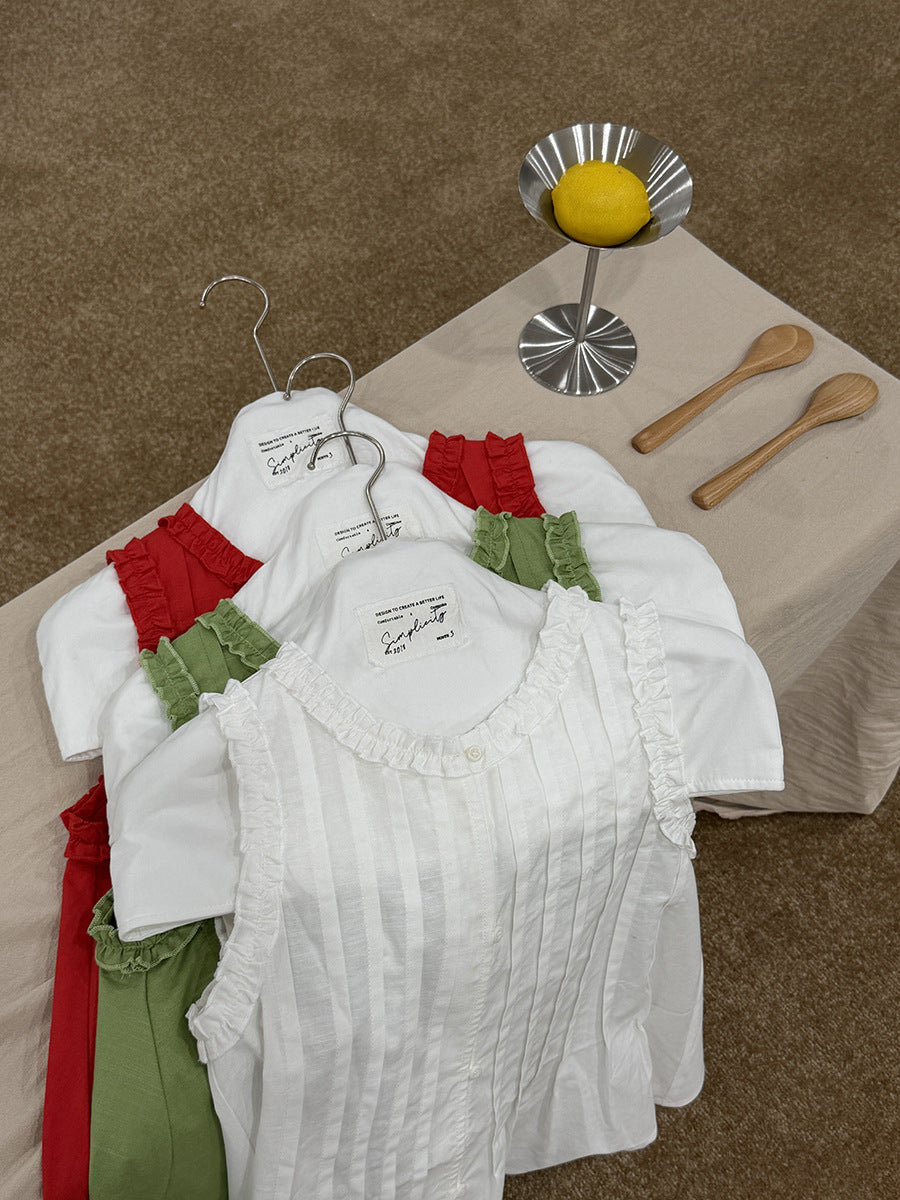 Lazy Crew Neck Fungus Lace Splicing Shirt Summer Sleeveless Vest