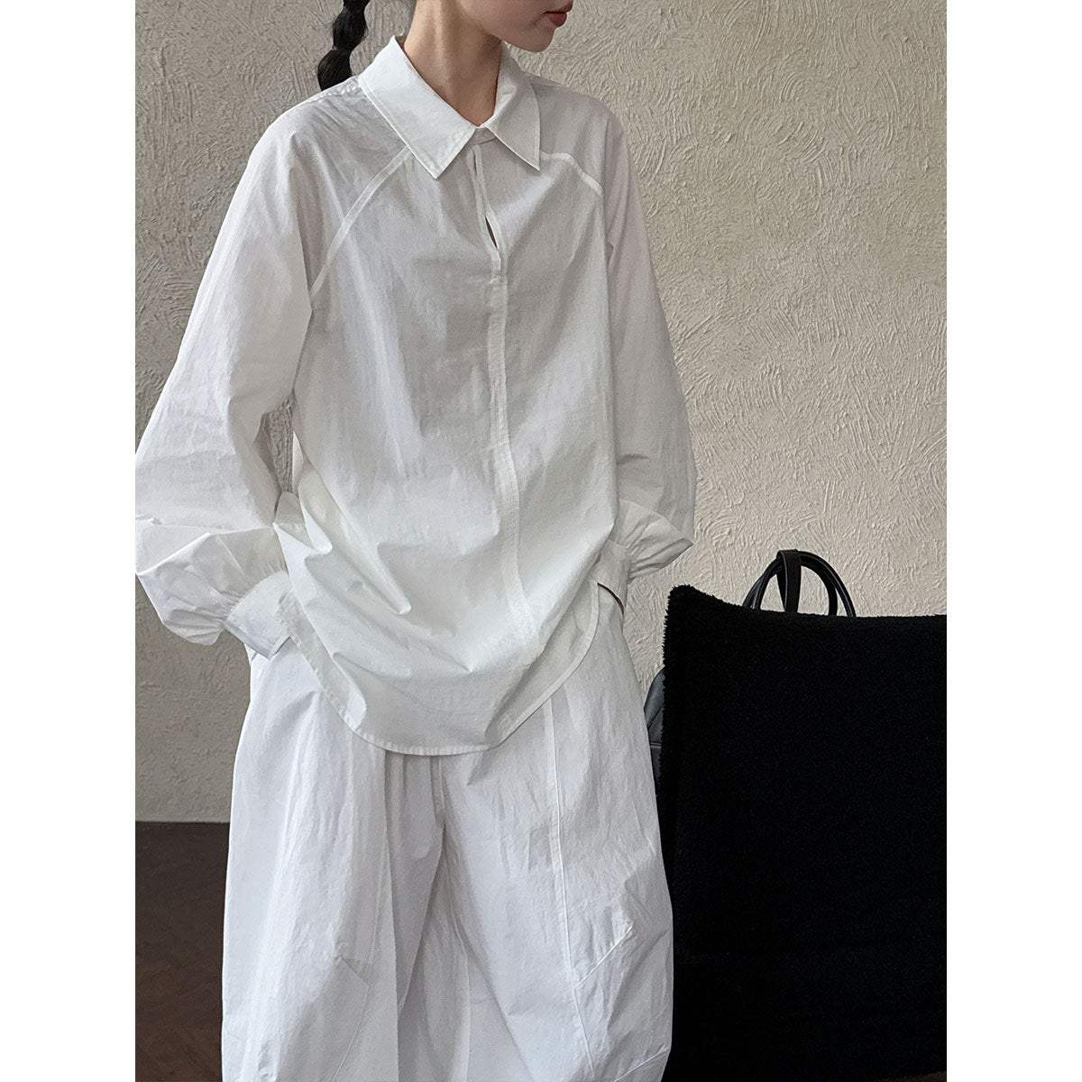Design sense casual commuting characteristic placket shirt women's autumn new texture loose simple top