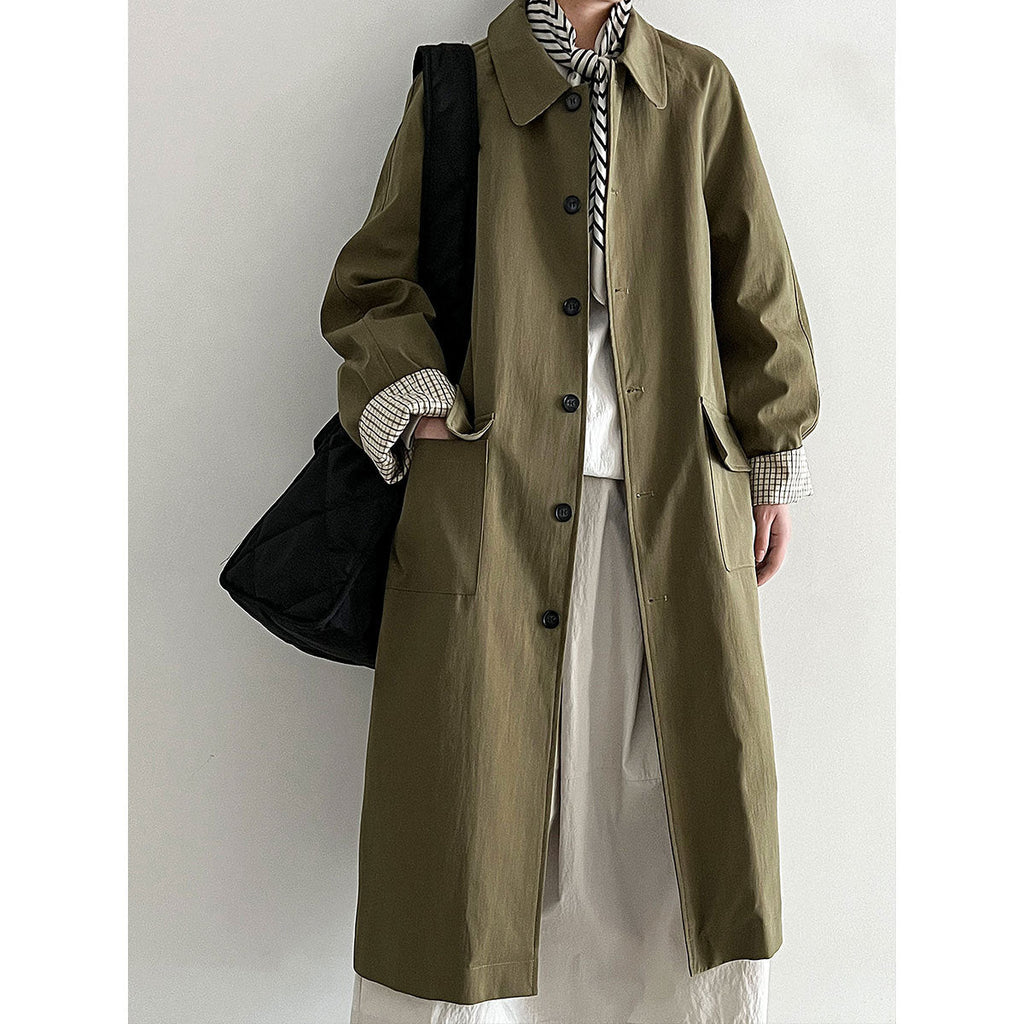Japanese lapel mid-length trench coat women's autumn new design sense splicing plaid Barn style jacket