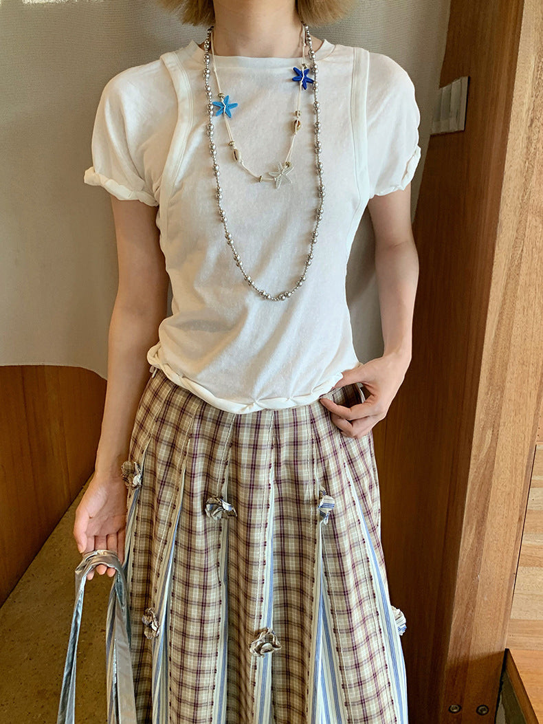 Slim and thin summer design sense niche fake two T-shirts