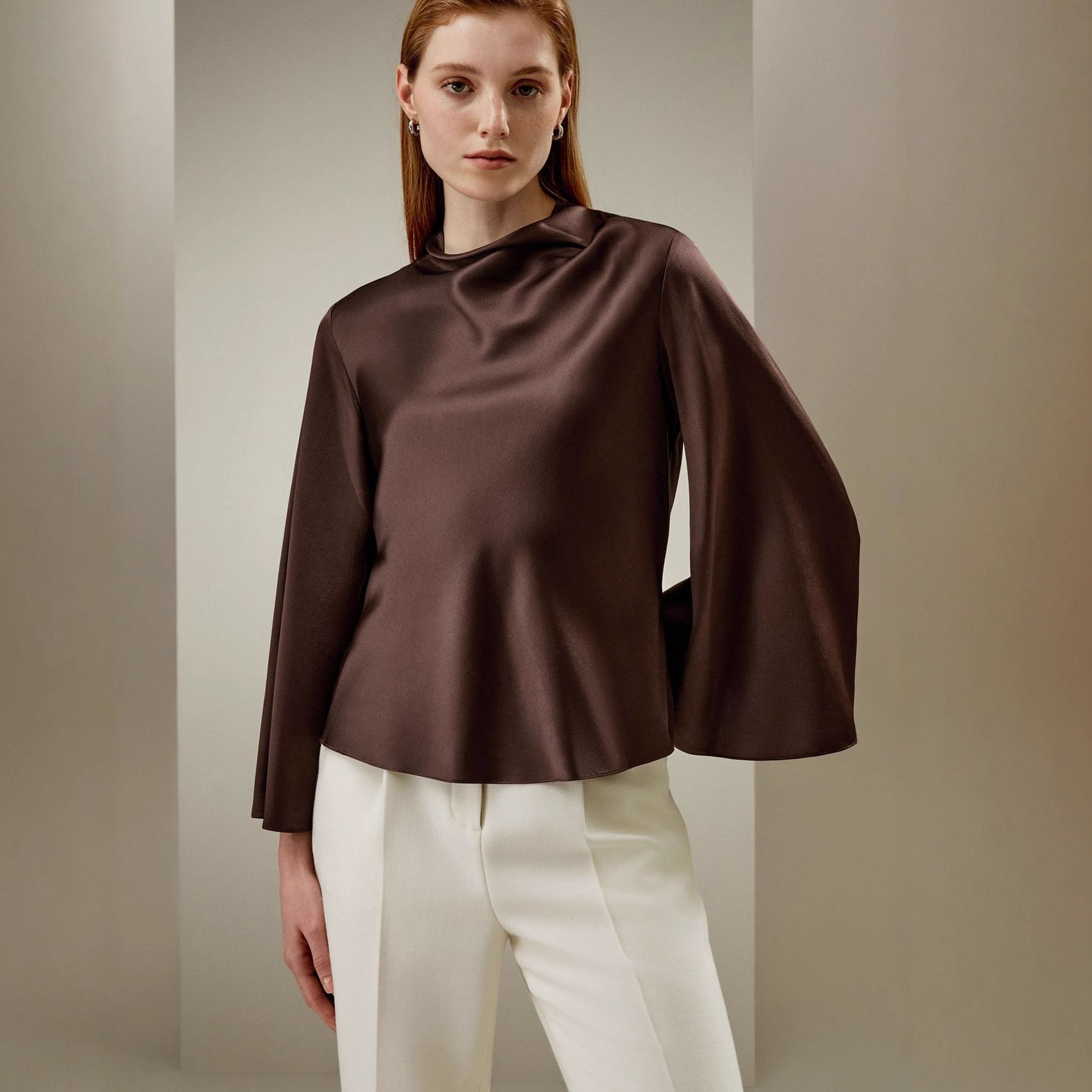 Stylish loose crew neck satin shirt