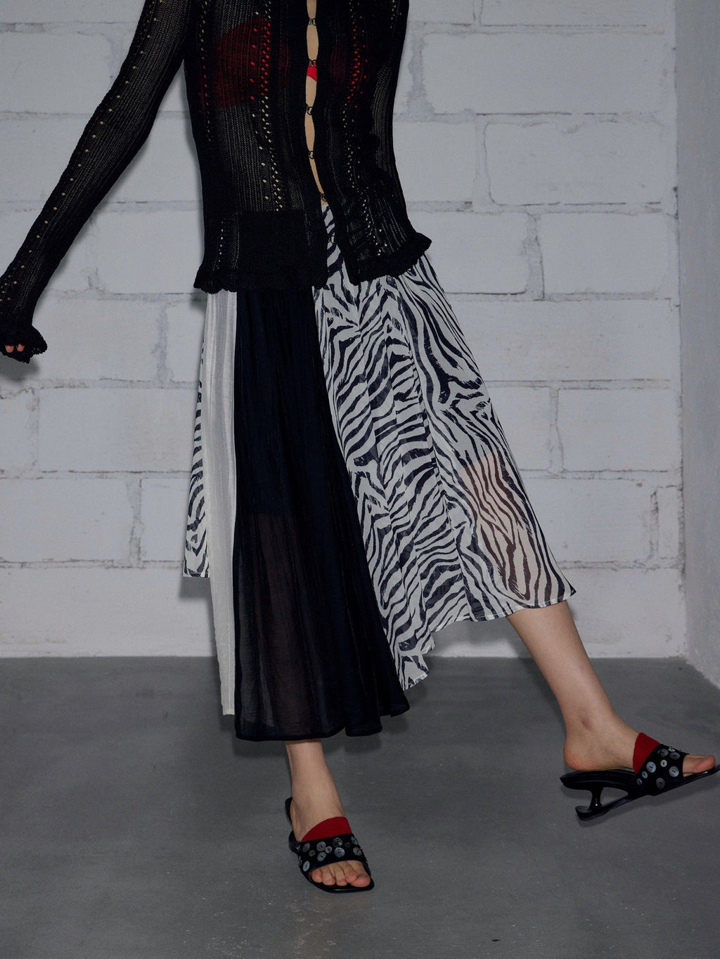 Irregular printing and dyeing chiffon splicing skirt literary Mori medium and long skirt
