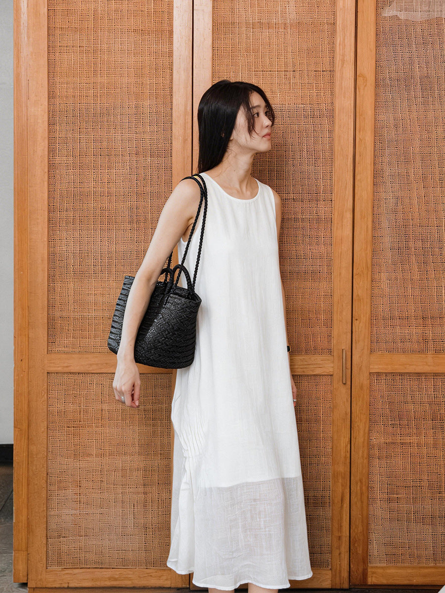 Versatile crew neck loose casual knee pendulum dress