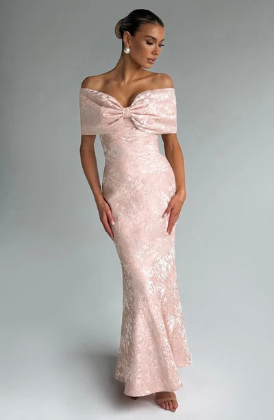 Fashion bow one-word shoulder tube top long dress sexy yuan style dress evening dress