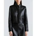 Lapel leather jacket jacket women's autumn and winter long-sleeved short trench coat