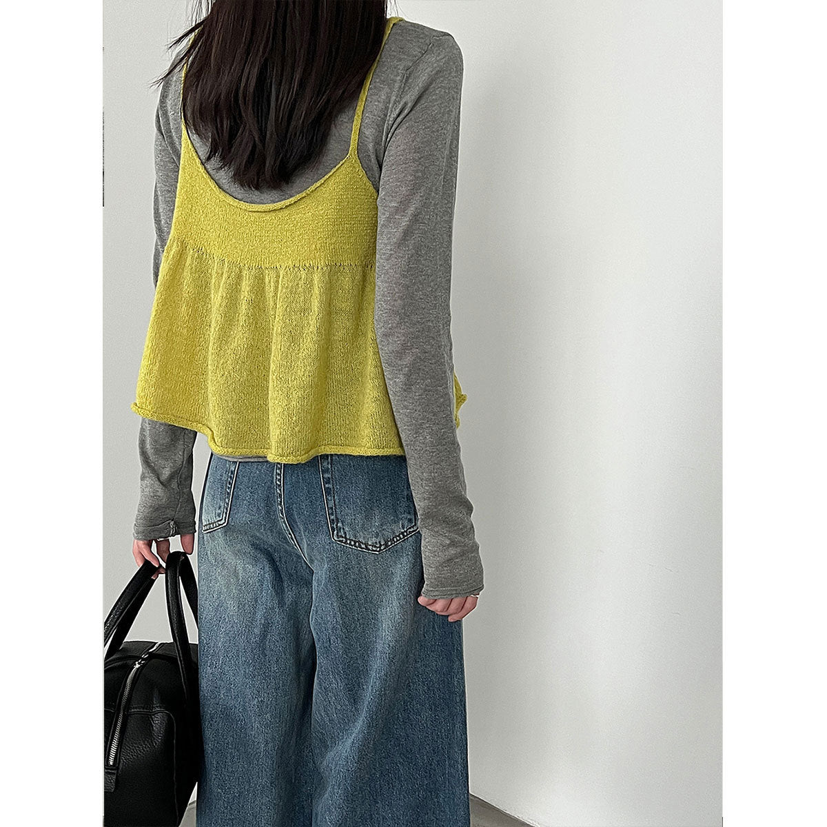 Korean gentle Tencel base + wool sling vest stacked through two-piece set