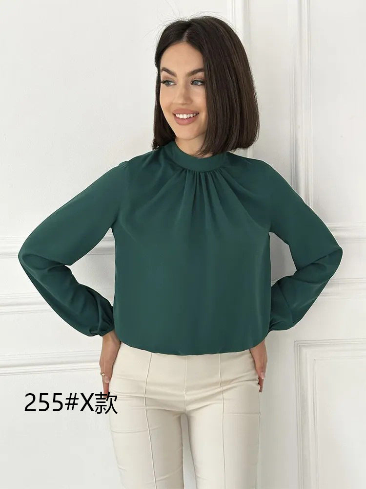 Round Neck Long Sleeve Shirt Women Pullover Casual Top