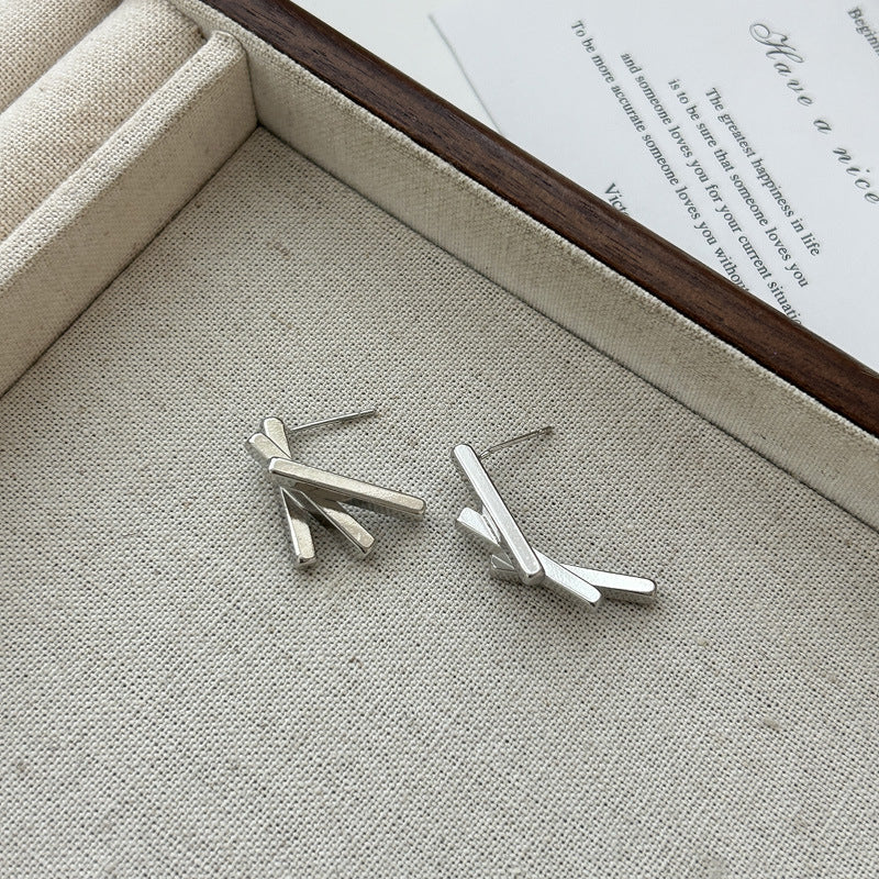925 silver geometric retro stud earrings simple and small temperament unique earrings personalized trend earrings