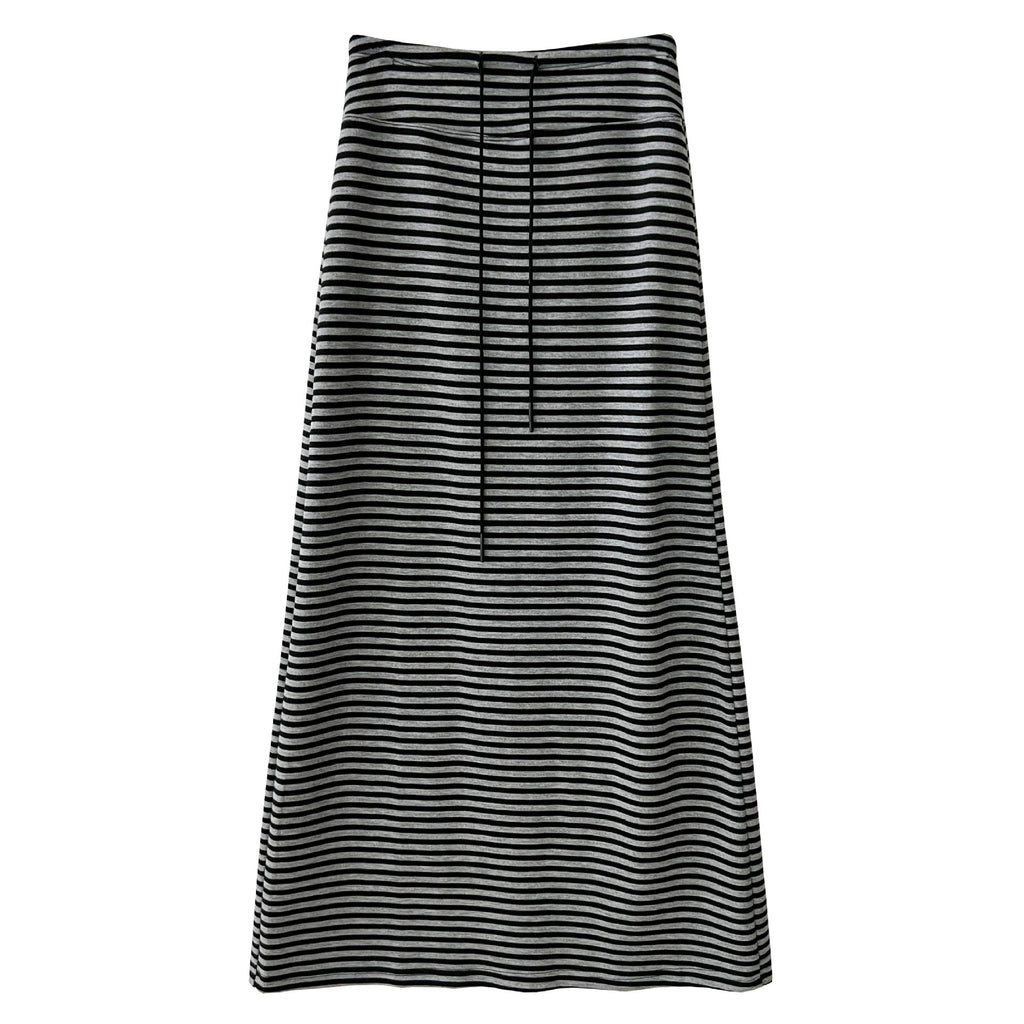 Commutingcasual lazy high waist drawstring skirt autumnew arrivaldrapedstripes slit long skirt