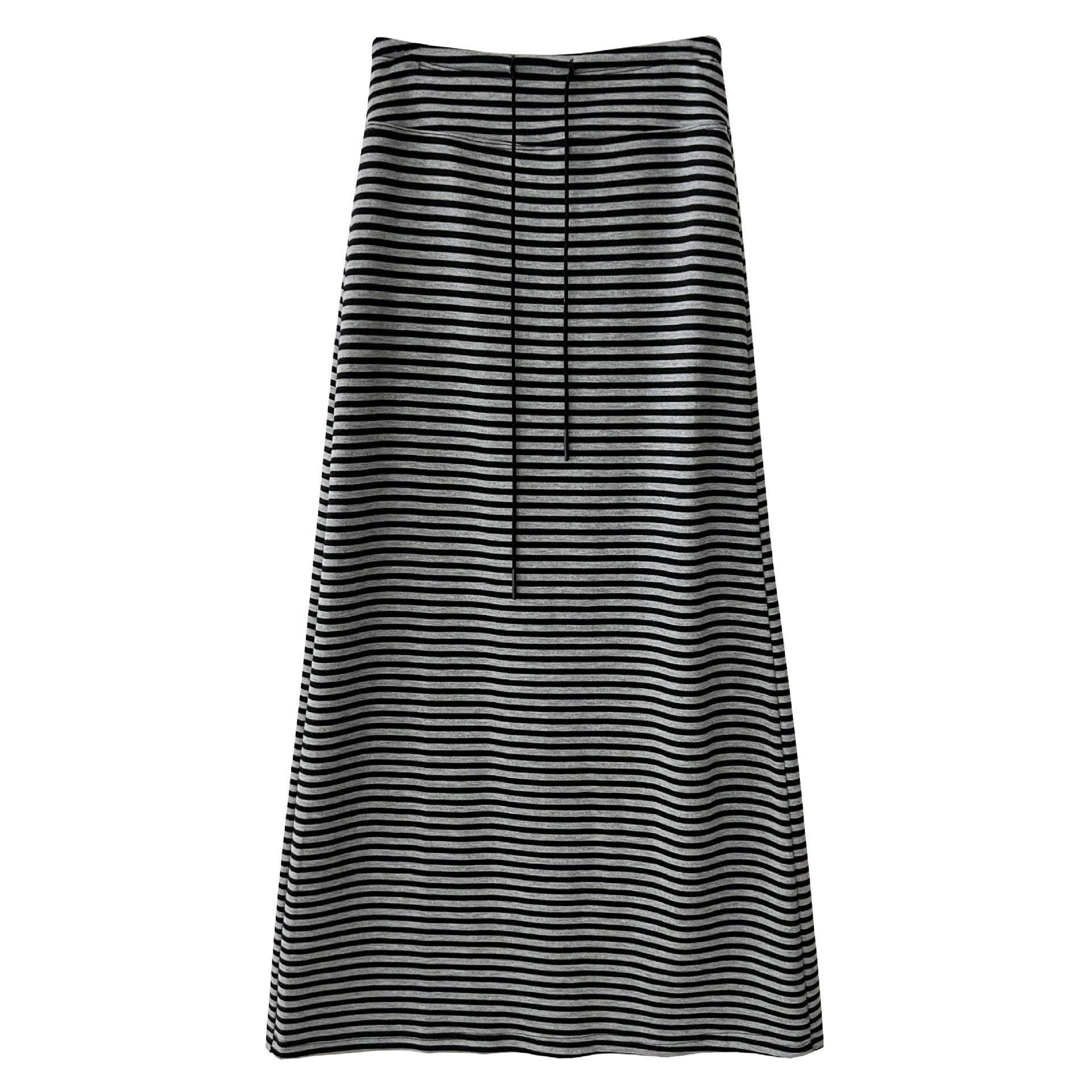 Commutingcasual lazy high waist drawstring skirt autumnew arrivaldrapedstripes slit long skirt