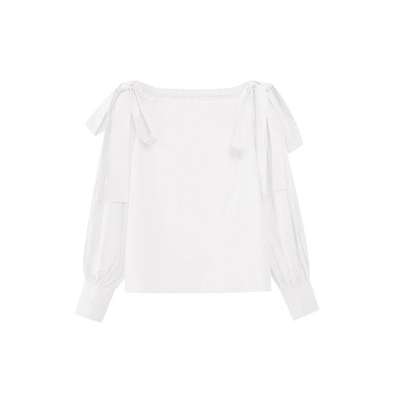 Early Spring French Coffee Break Beautiful Temperament Strap-on Shoulder Shirt