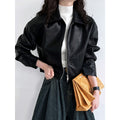 Cool and handsome high-end sense~ lapel leather jacket women's spring and autumn port style pu leather jacket locomotive top tide