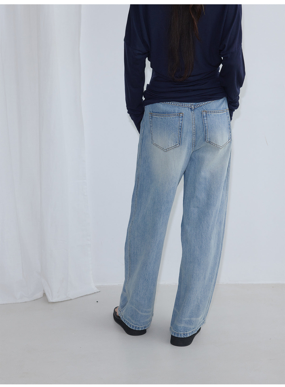 Summer Casual High Waist Easy Cotton Versatile Retro Long Wide Leg Jeans