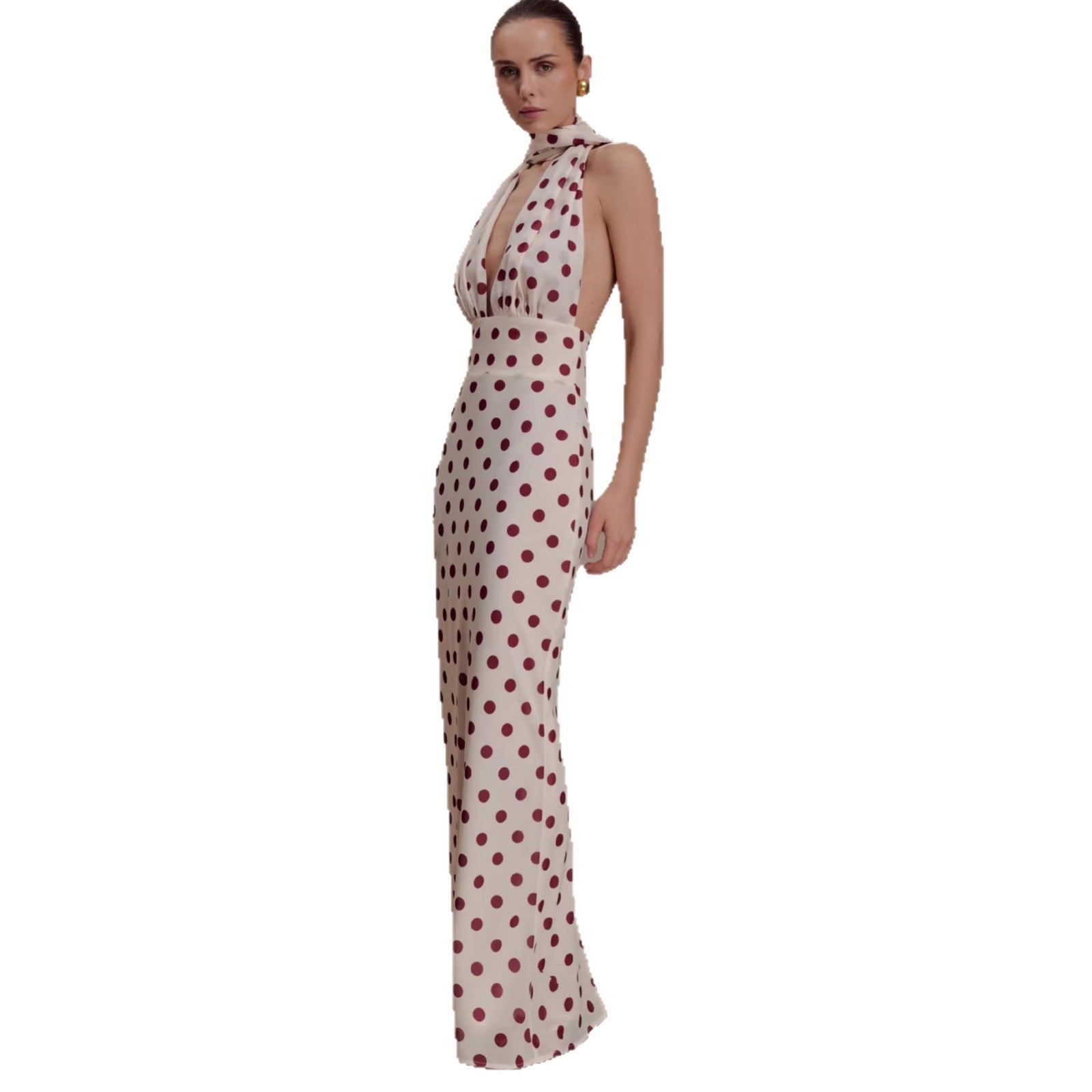New fashionable and sexy polka dot hip skirt waist slim holiday style neck dress women
