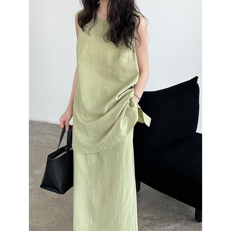 French temperament high-end waist sleeveless top with high waist skirt summer new suit
