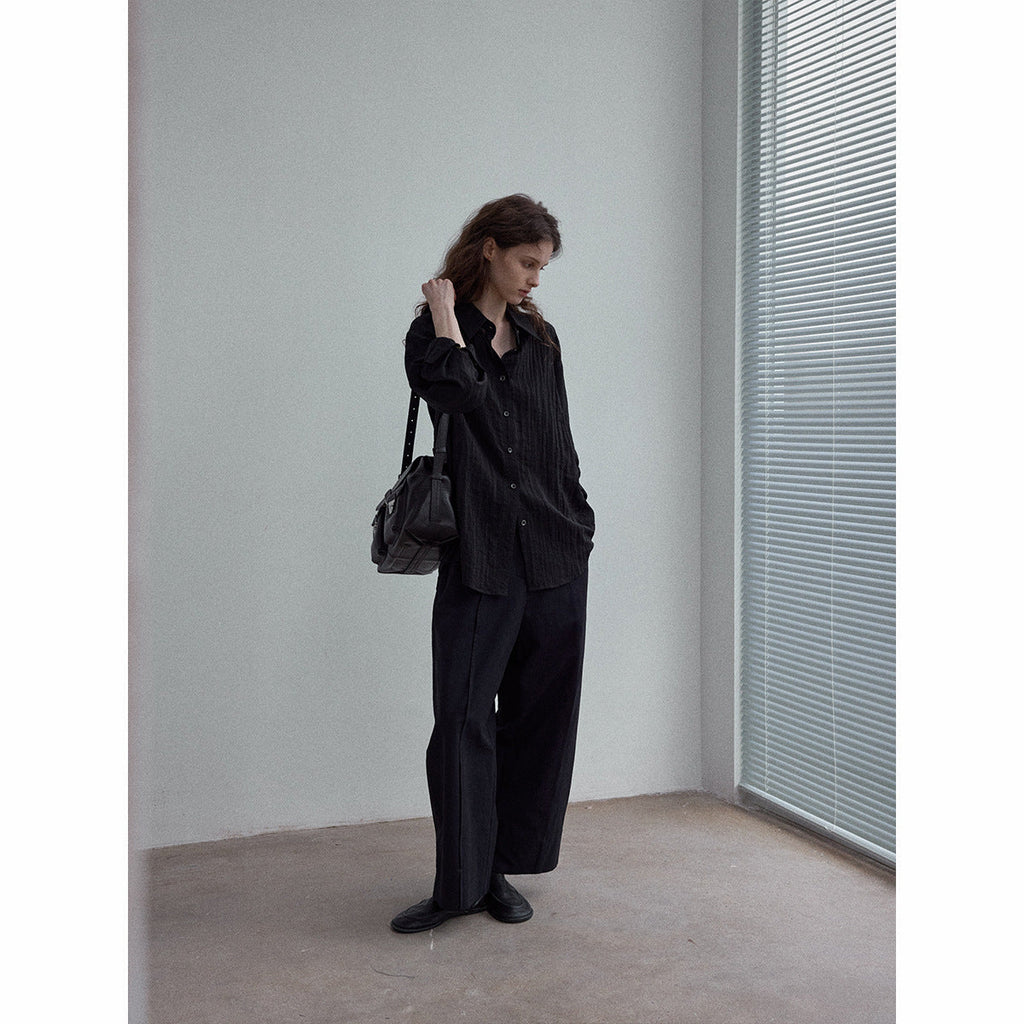 High-quality human silk natural fiber slightly wrinkled light-sensitive simple commuting classic long-sleeved shirt