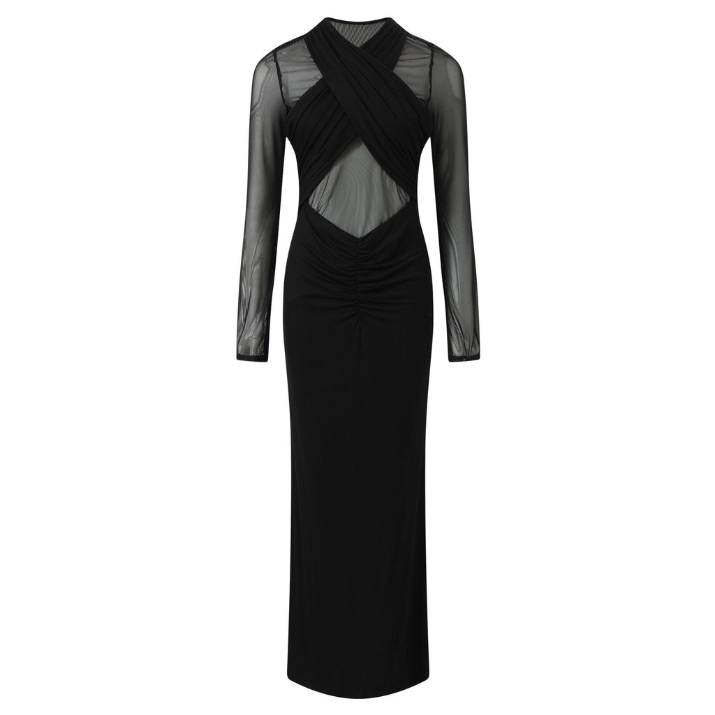 Fashion see-through high-end pleated gal sexy dress