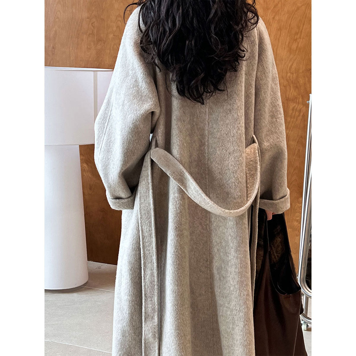 Korean high-end stand-up collar double-sided woolen coat women's medium and long style