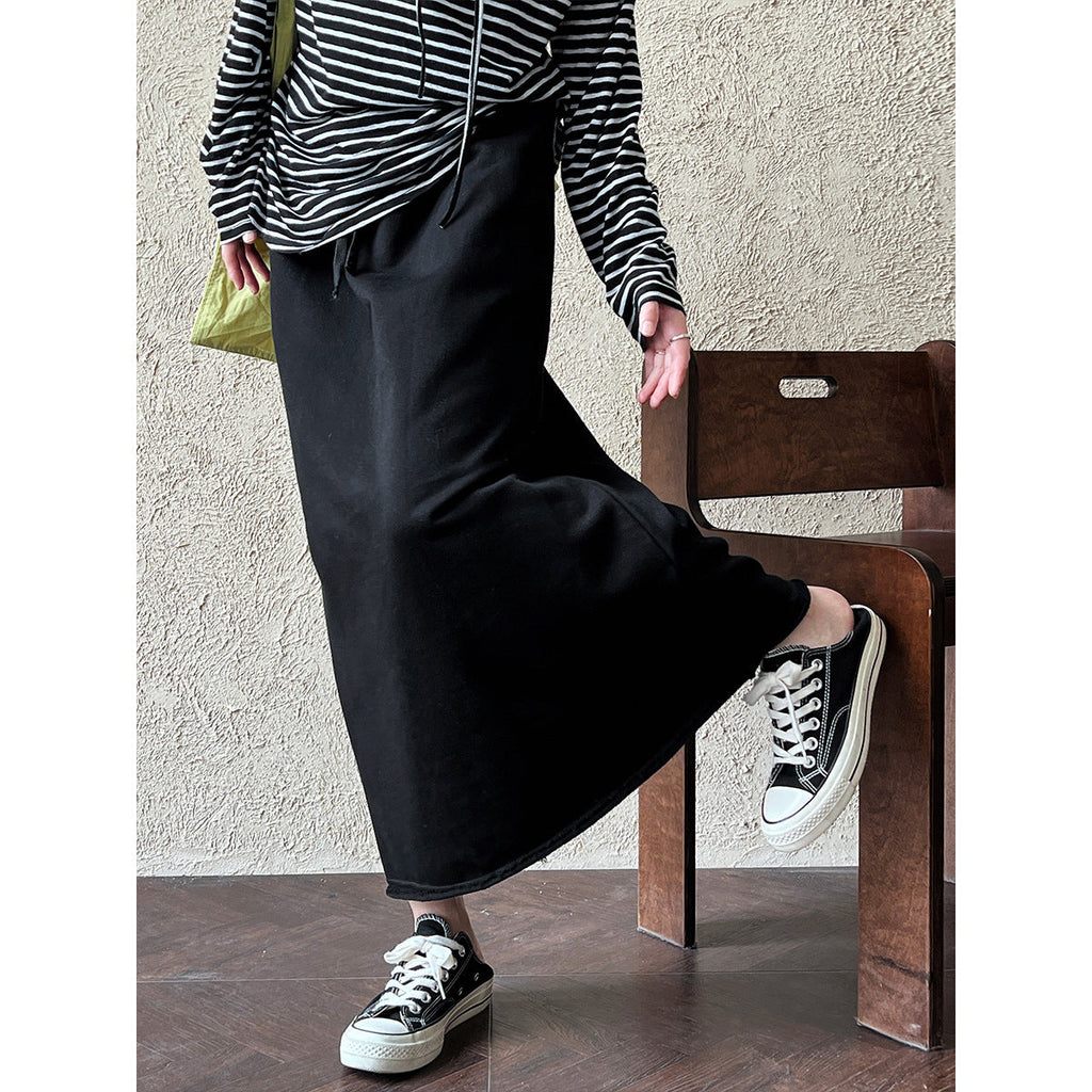 Fashion skirt casual lazy women's autumn A-word curling skirt loose and thin elastic waist skirt
