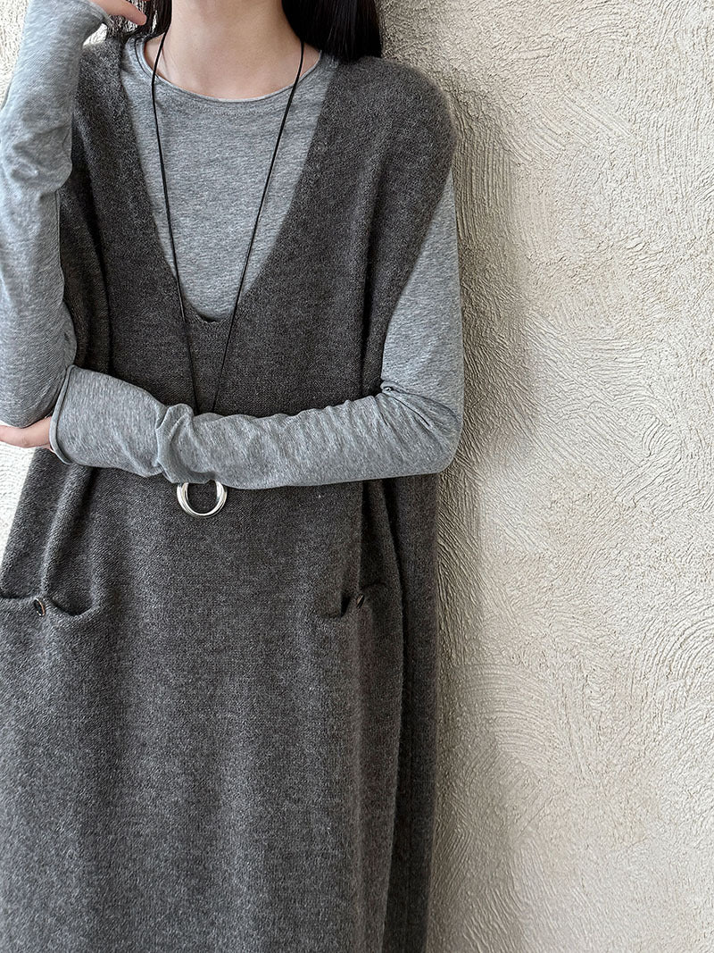 Korean design back button lazy knitted vest skirt women's autumn medium and long sweater skirt