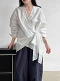 Autumn Korean irregular waist strap shirt women's casual niche design one-piece top