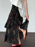 French romantic split cake skirt women's summer new fluffy pleated floral skirt long dress