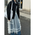 Korean sweet mesh see-through suspender dress, spring new stacked blouse lace long skirt