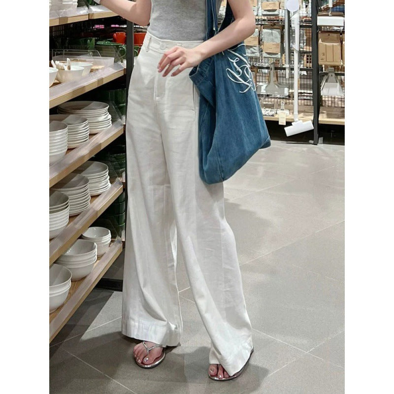 Summer new small white cotton and linen wide-leg pants high waist drape and thin straight casual pants children's tide