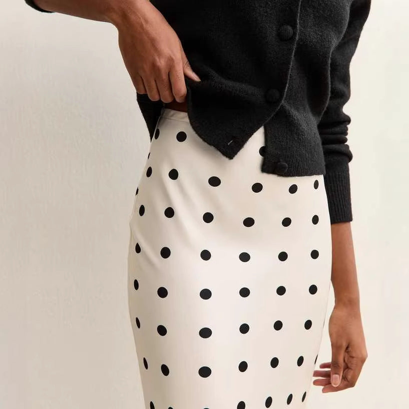 New fashion lace splicing polka dot skirt medium and long straight skirt women's high waist
