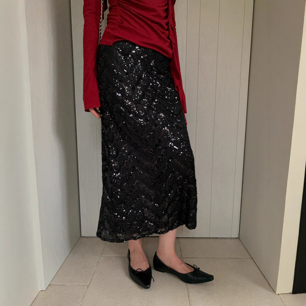 Sequin Embroidered Straight Maxi Skirt