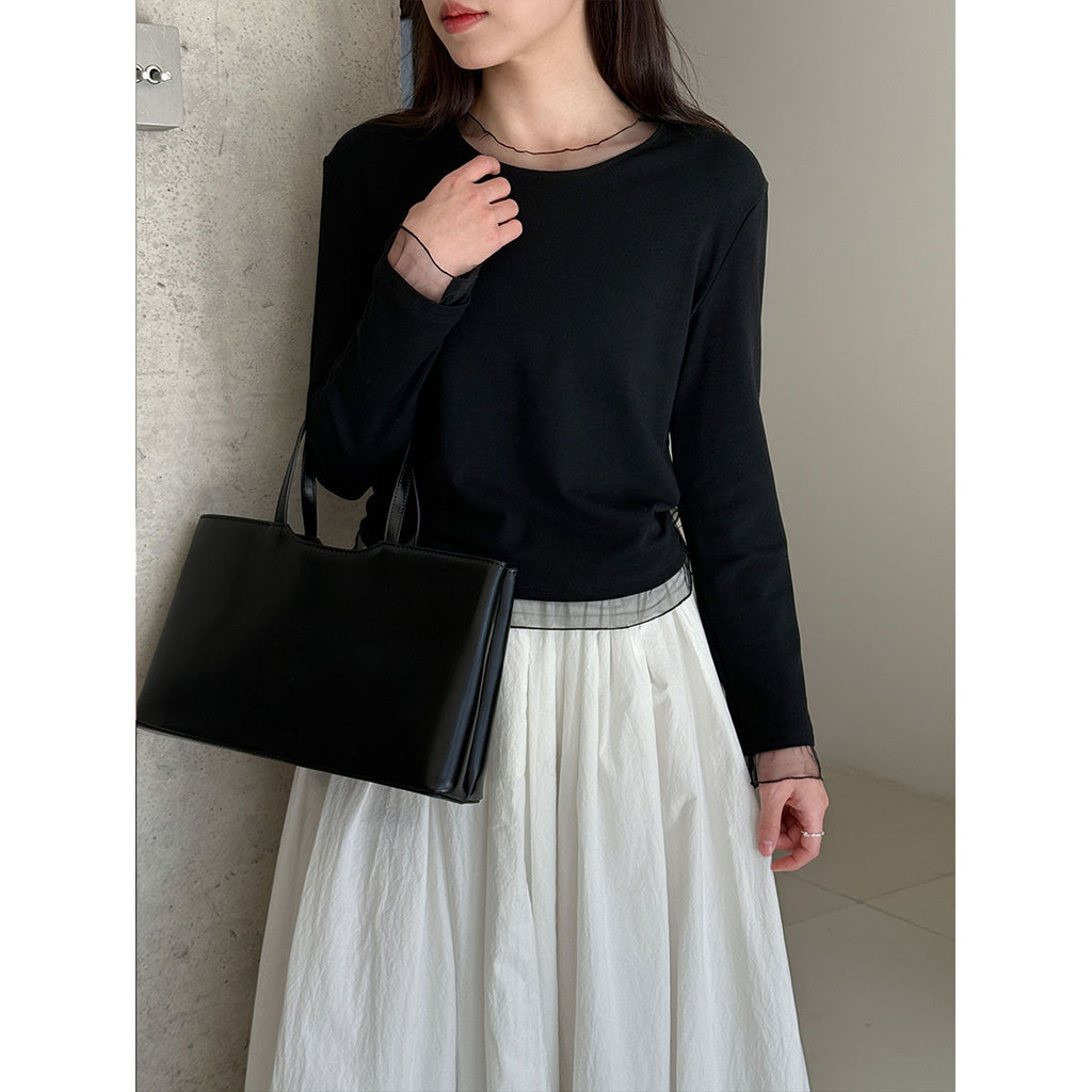 Korean fake two-piece lace-edged inner top women's early spring fungus-edged polished bottoming shirt